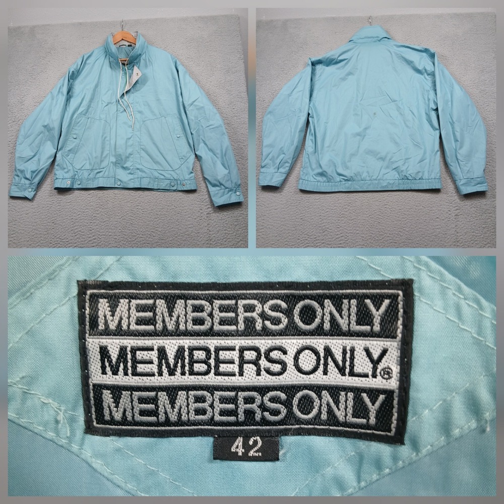 Members Only Jacket Mens 42 Light Blue Nylon Full Zip Windbreaker